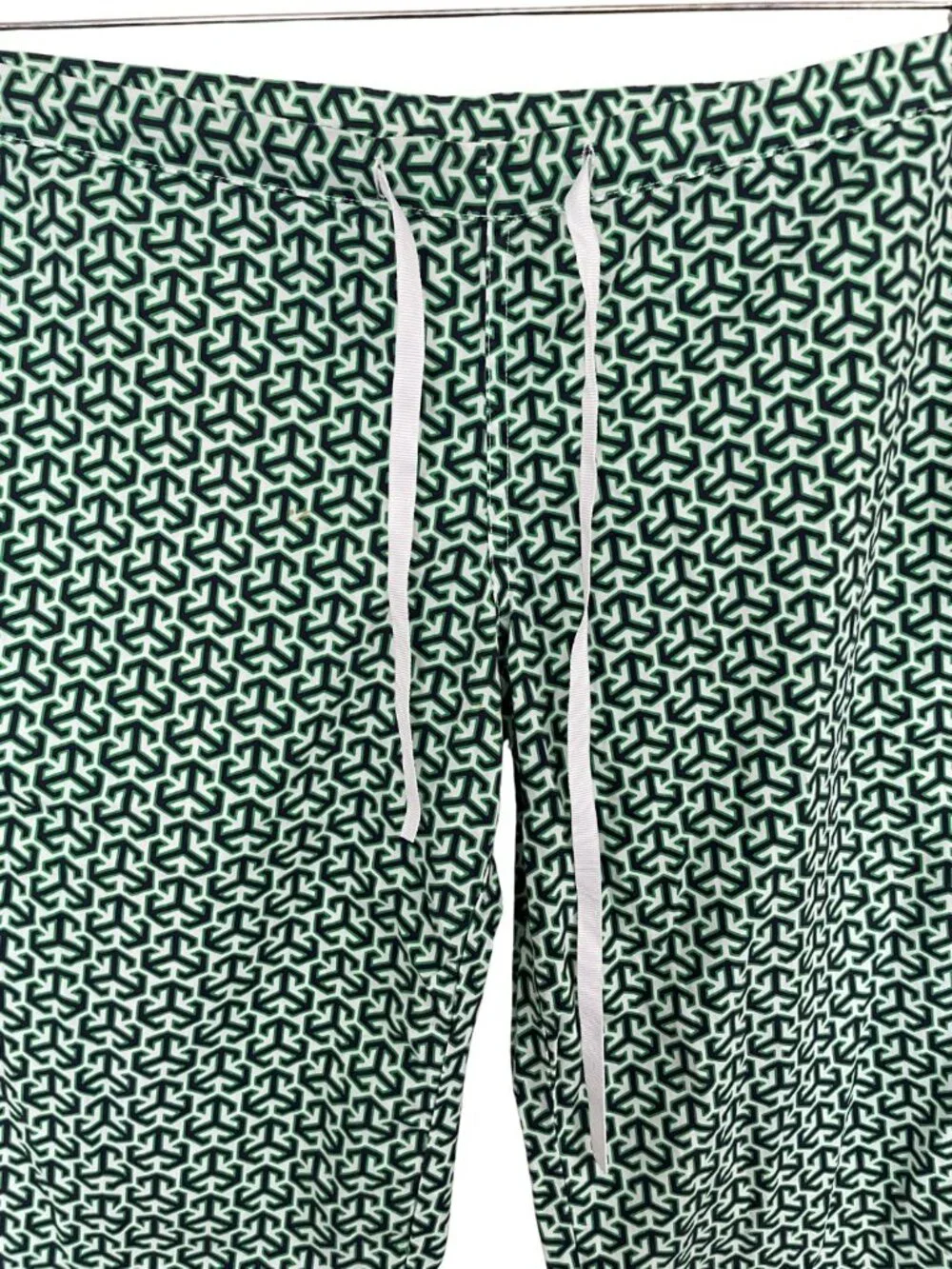 Tory Burch Pajama Lounge Pant Sz S Green White Geometric Print 100% Cotton